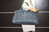 Authentic PRADA Vintage Canapa L Canvas Tote Hand Bag Denim Blue 4773I