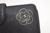 Authentic CHANEL Butterfly Camellia Calf Skin CC Logo Bifold Wallet Black 4773K