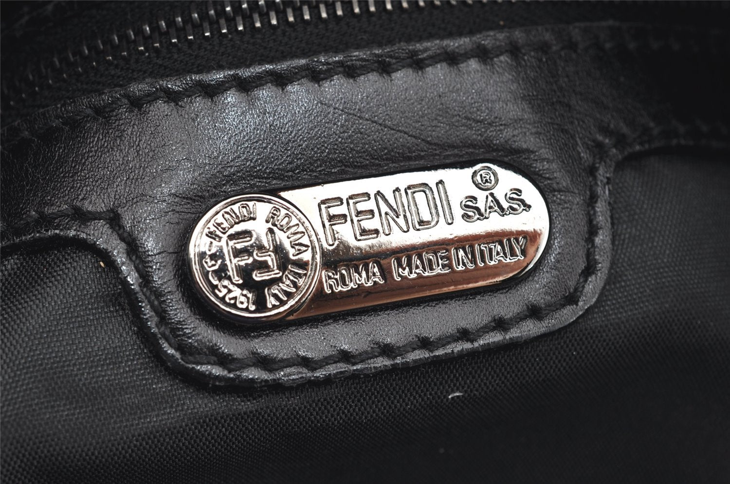 Authentic FENDI Vintage Nylon Leather Hand Tote Bag Black 4776I