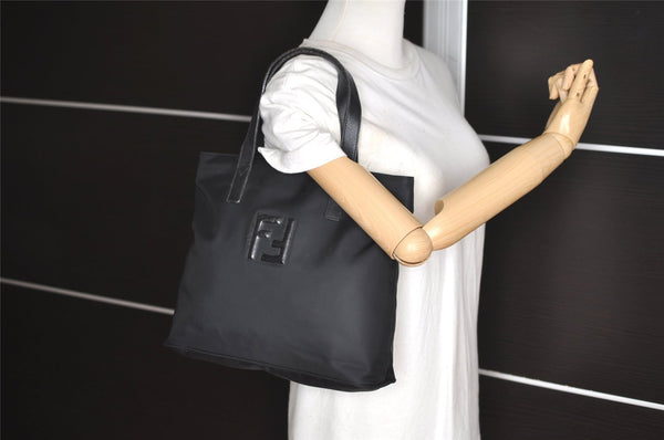Authentic FENDI Vintage Nylon Leather Hand Tote Bag Black 4776I