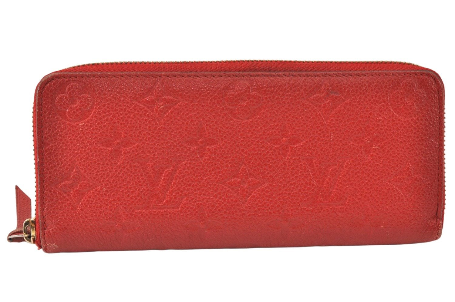 Auth Louis Vuitton Monogram Empreinte Portefeuille Clemence Wallet Red 4776K