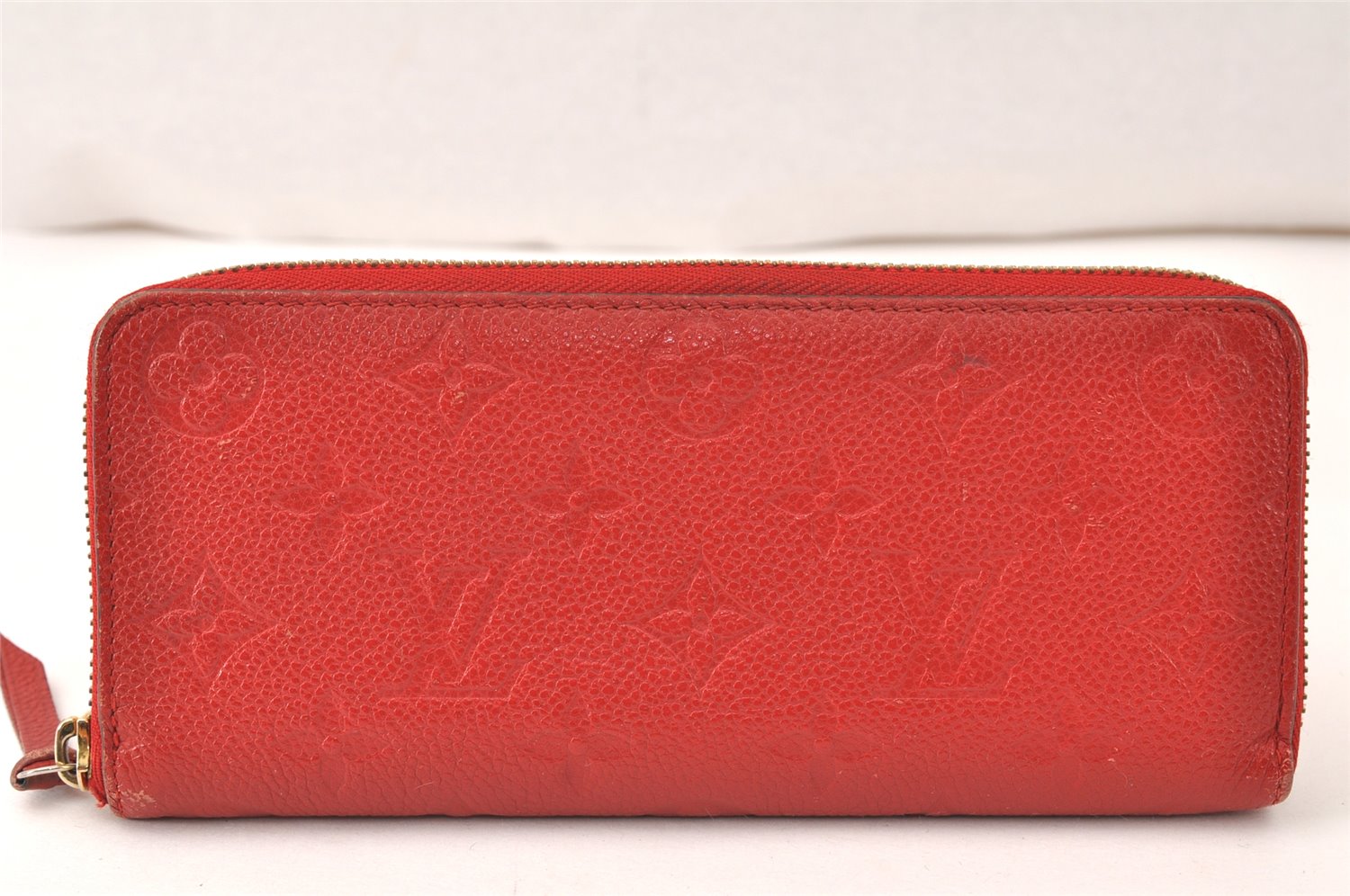 Auth Louis Vuitton Monogram Empreinte Portefeuille Clemence Wallet Red 4776K