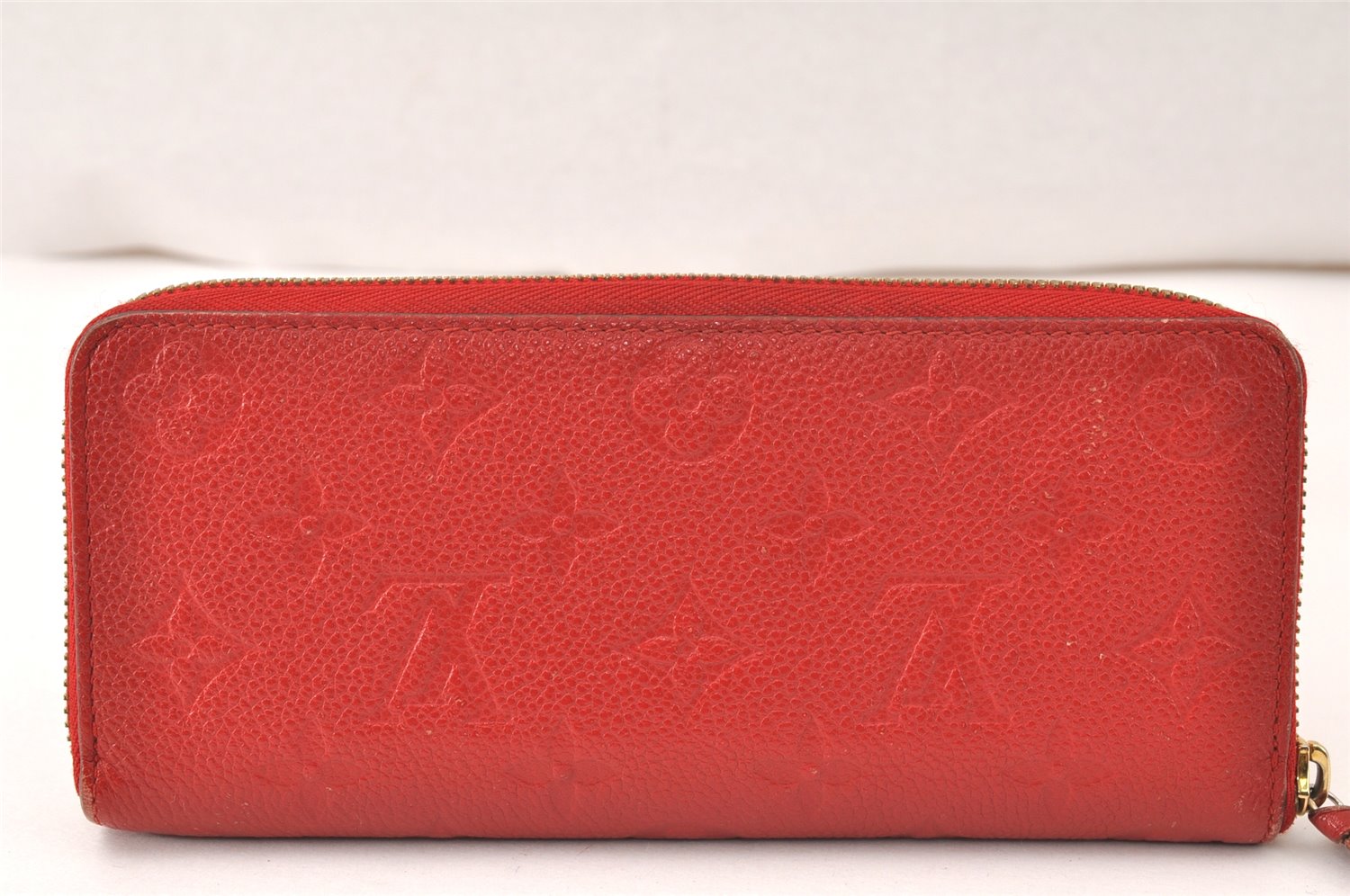 Auth Louis Vuitton Monogram Empreinte Portefeuille Clemence Wallet Red 4776K