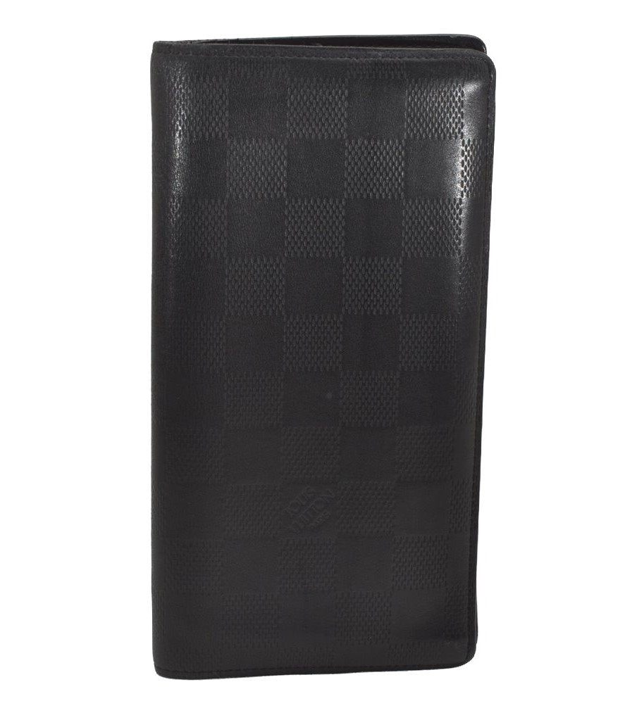 Auth Louis Vuitton Damier Infini Portefeuille Brazza Wallet N63010 Black 4777J