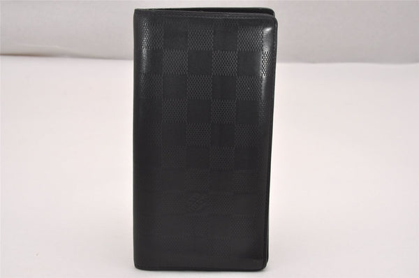 Auth Louis Vuitton Damier Infini Portefeuille Brazza Wallet N63010 Black 4777J