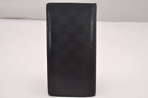 Auth Louis Vuitton Damier Infini Portefeuille Brazza Wallet N63010 Black 4777J