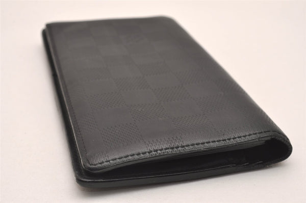 Auth Louis Vuitton Damier Infini Portefeuille Brazza Wallet N63010 Black 4777J