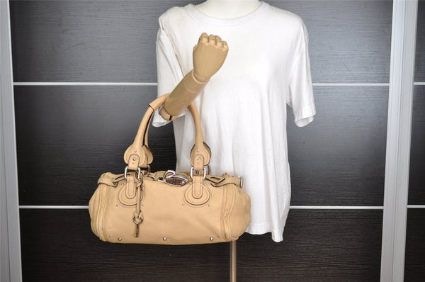 Authentic Chloe Vintage Paddington Leather Shoulder Hand Bag Beige 4780I