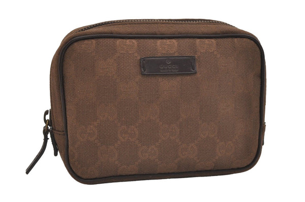 Authentic GUCCI Vintage Pouch Purse GG Canvas Leather 106647 Brown 4781J