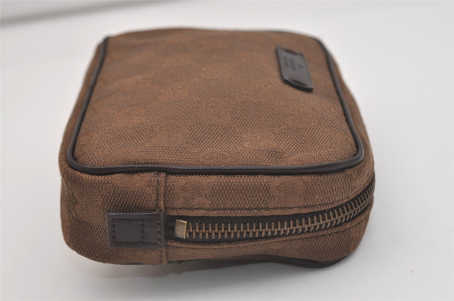 Authentic GUCCI Vintage Pouch Purse GG Canvas Leather 106647 Brown 4781J