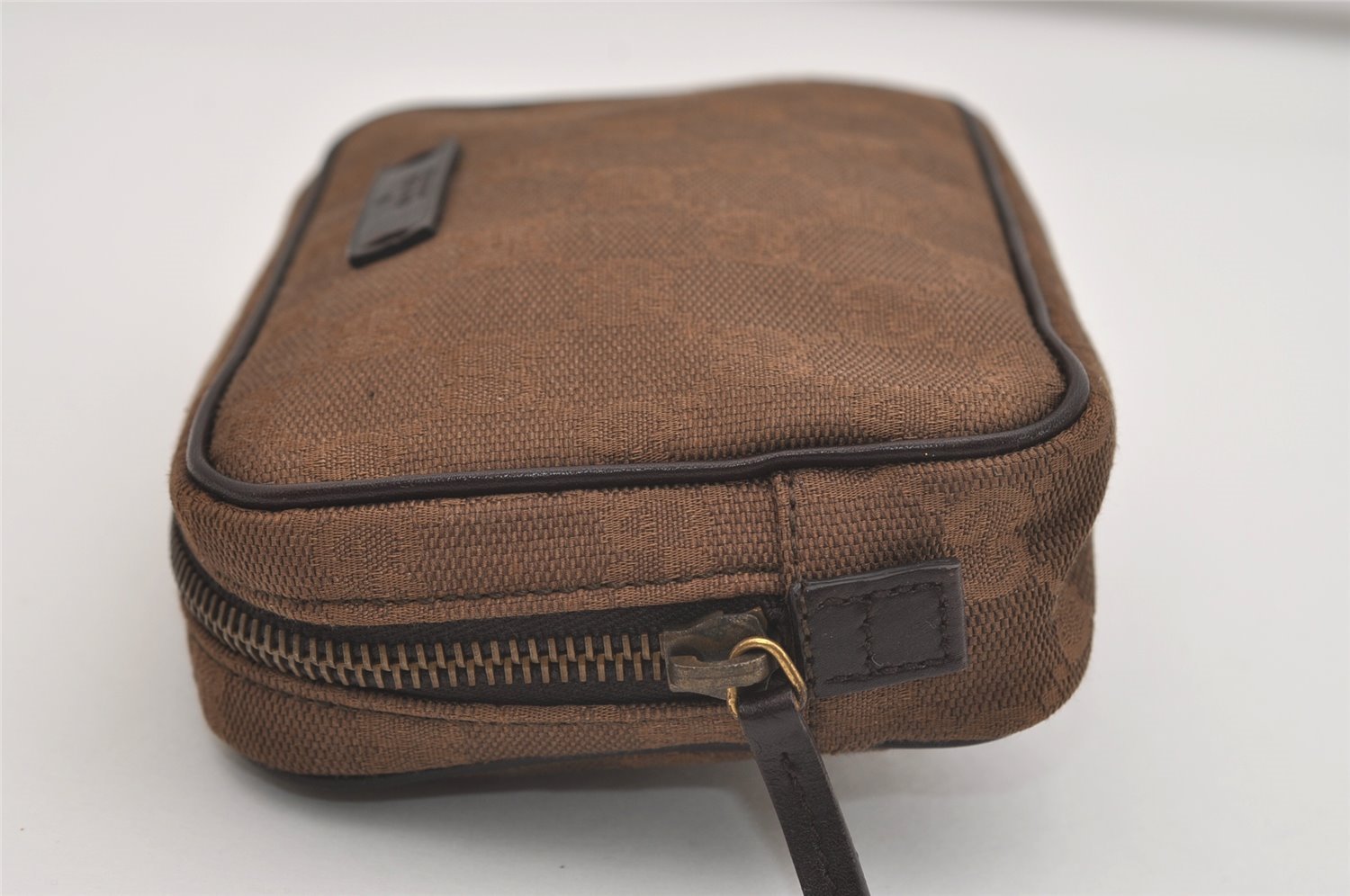 Authentic GUCCI Vintage Pouch Purse GG Canvas Leather 106647 Brown 4781J