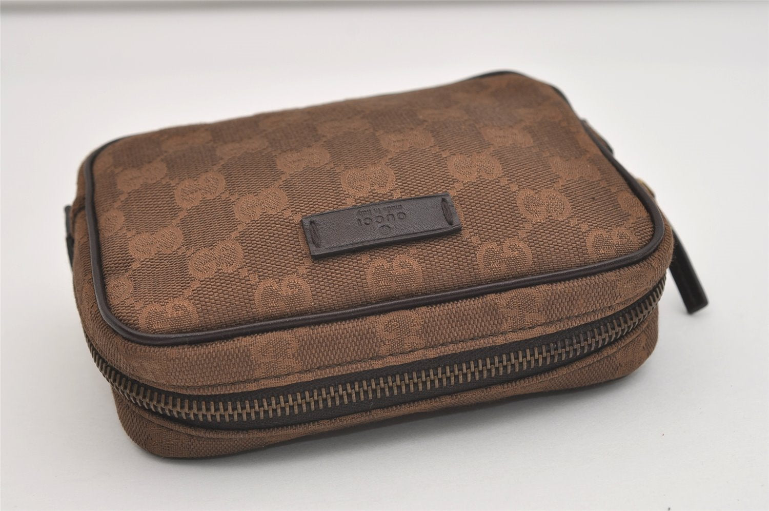 Authentic GUCCI Vintage Pouch Purse GG Canvas Leather 106647 Brown 4781J