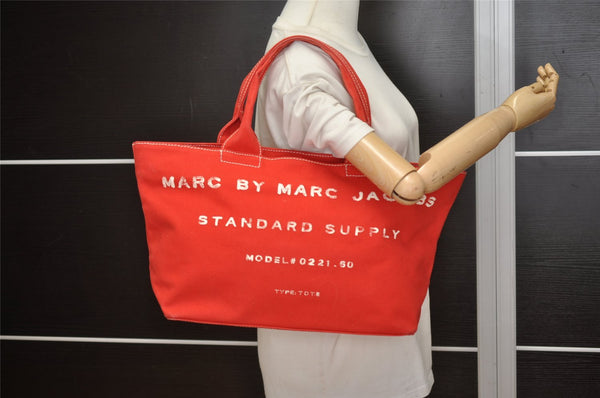 Authentic MARC JACOBS Vintage Canvas Shoulder Hand Tote Bag M0001573 Red 4782I