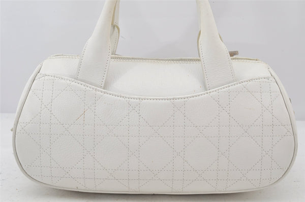 Authentic Christian Dior Cannage Leather Hand Boston Bag Purse White CD 4782K
