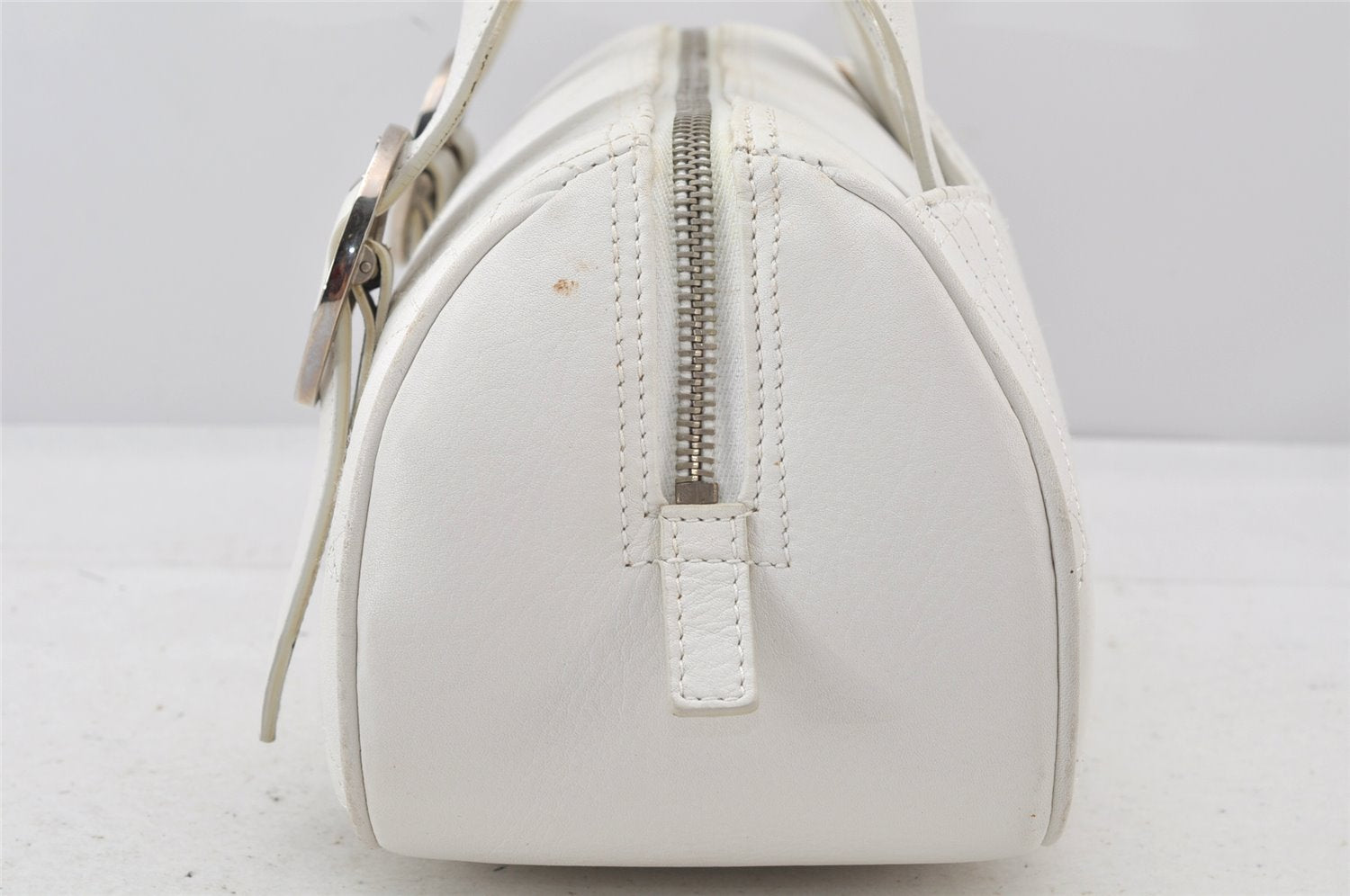 Authentic Christian Dior Cannage Leather Hand Boston Bag Purse White CD 4782K