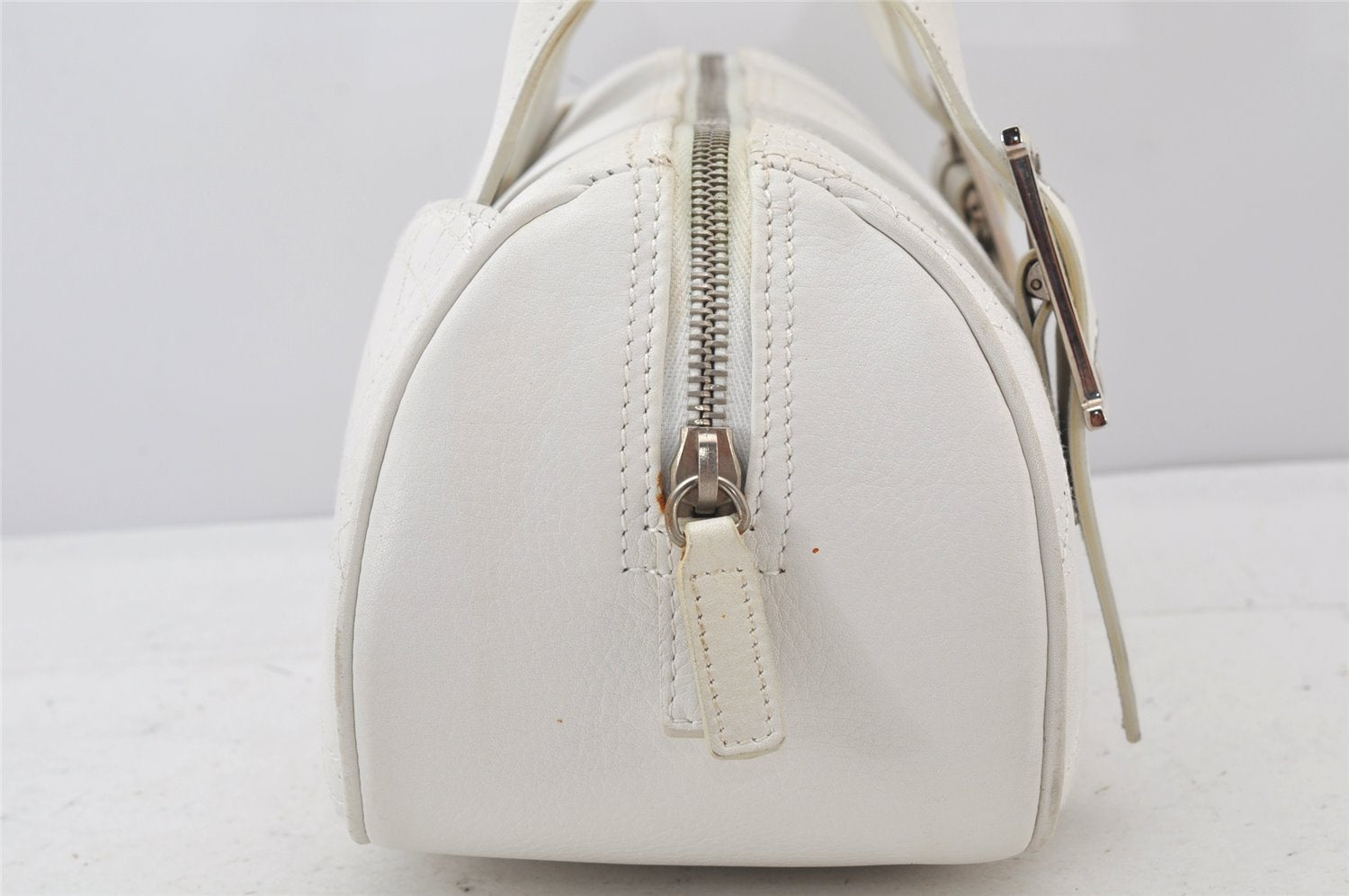 Authentic Christian Dior Cannage Leather Hand Boston Bag Purse White CD 4782K