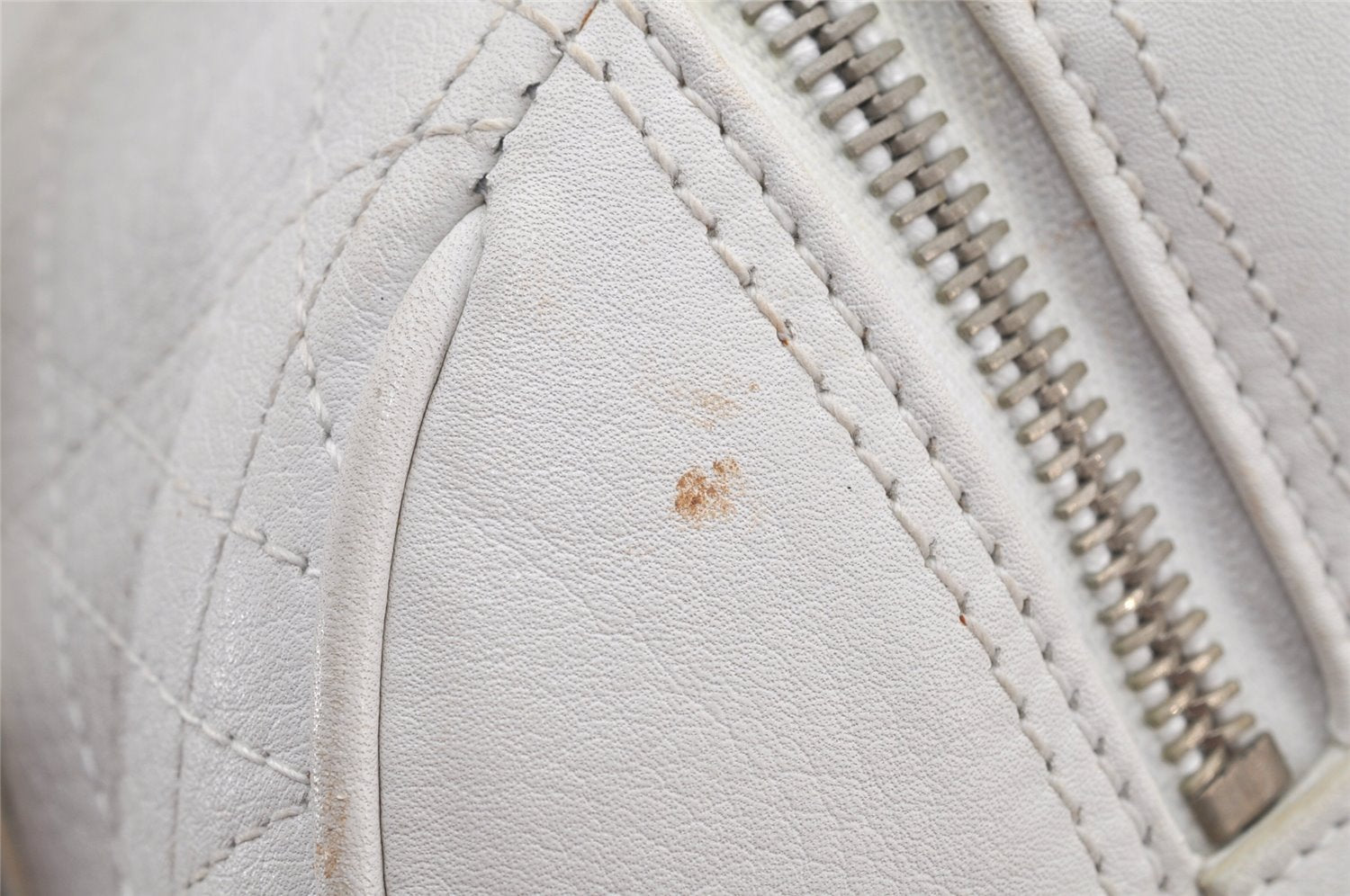 Authentic Christian Dior Cannage Leather Hand Boston Bag Purse White CD 4782K