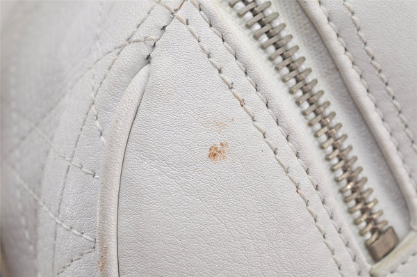 Authentic Christian Dior Cannage Leather Hand Boston Bag Purse White CD 4782K