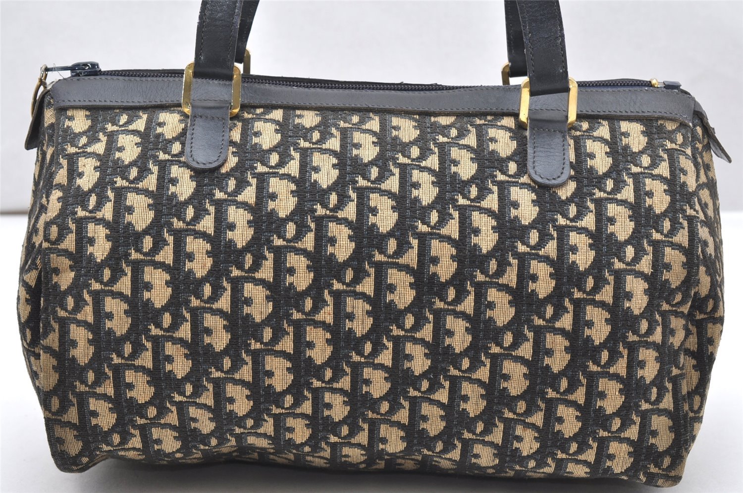 Authentic Christian Dior Trotter Hand Boston Bag Purse Canvas Leather Blue 4784K