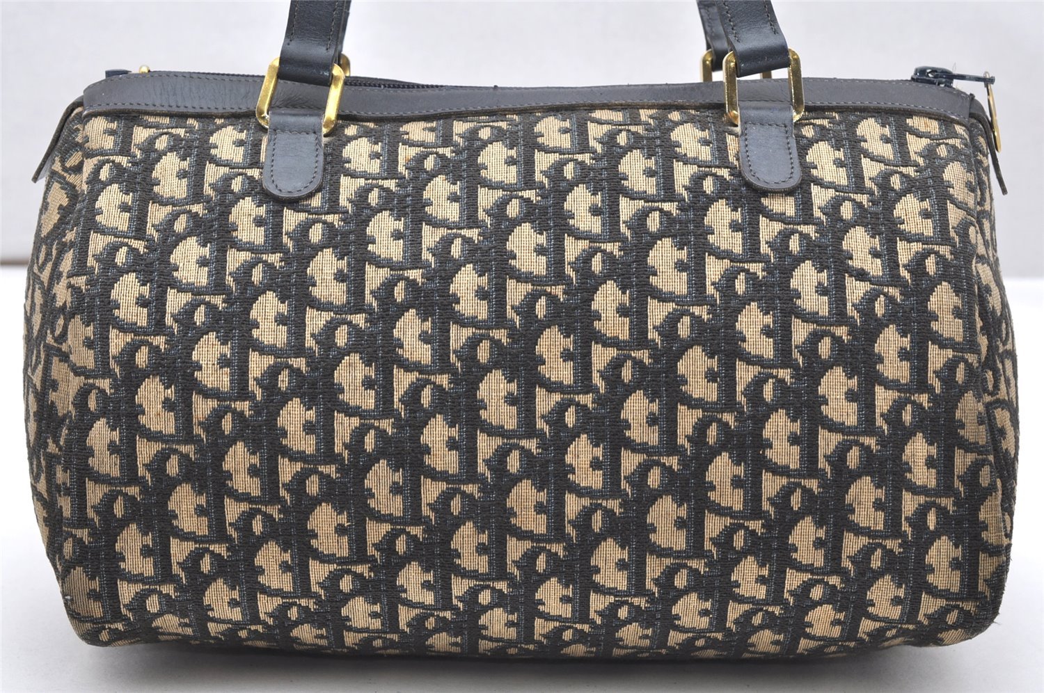Authentic Christian Dior Trotter Hand Boston Bag Purse Canvas Leather Blue 4784K