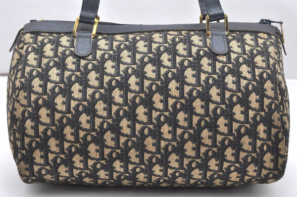 Authentic Christian Dior Trotter Hand Boston Bag Purse Canvas Leather Blue 4784K