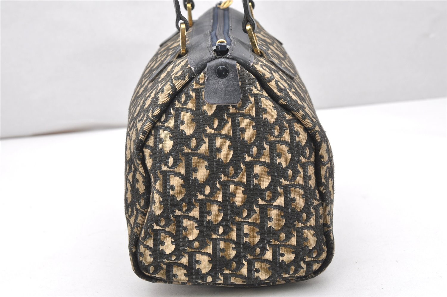 Authentic Christian Dior Trotter Hand Boston Bag Purse Canvas Leather Blue 4784K
