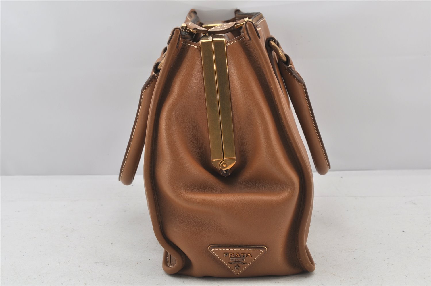 Authentic PRADA CITY CALF Leather Nappa Shoulder Hand Bag BN2136 Brown 4787K