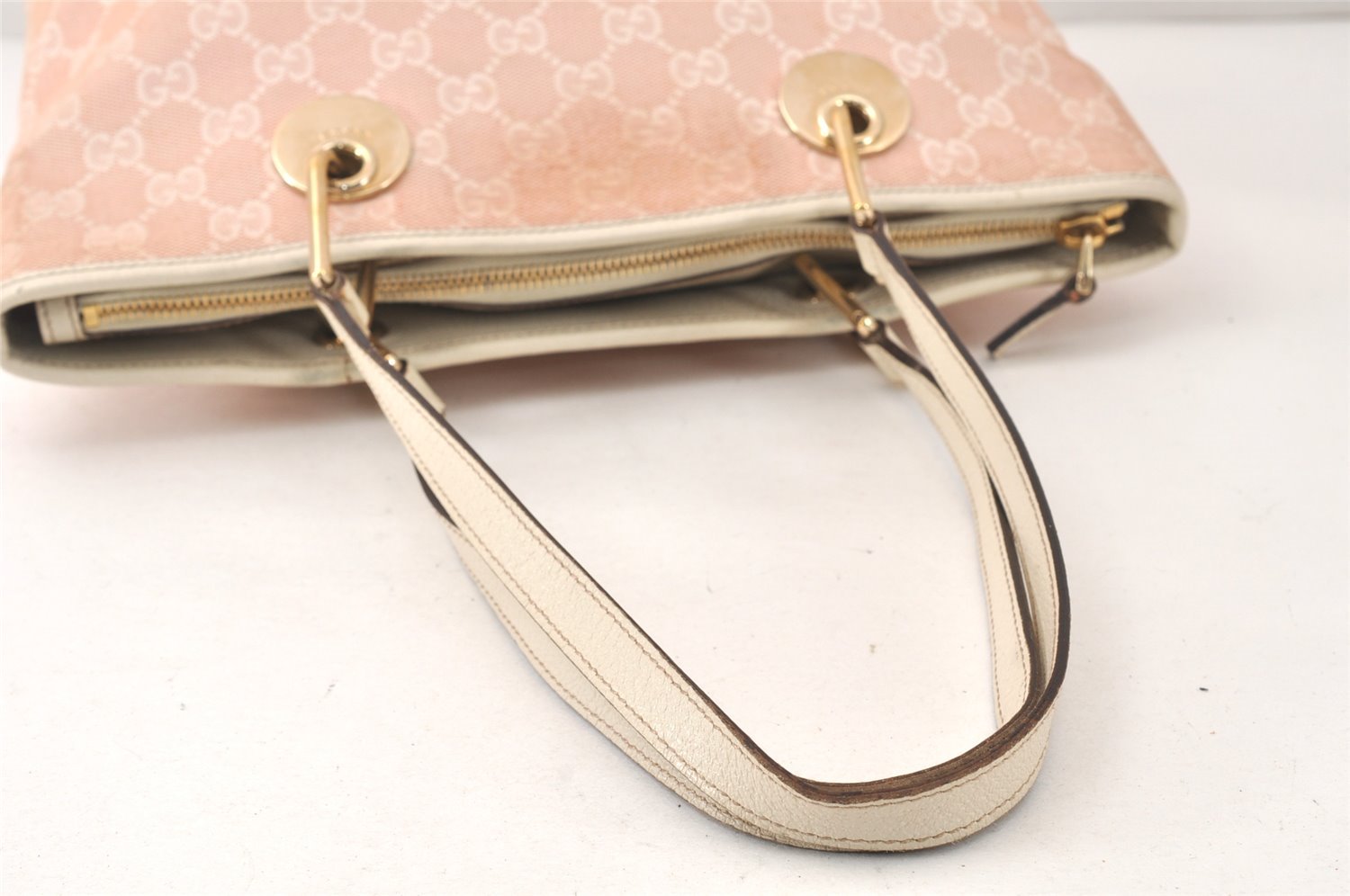 Authentic GUCCI Eclipse Shoulder Tote Bag GG Canvas Leather 139552 Pink 4789K