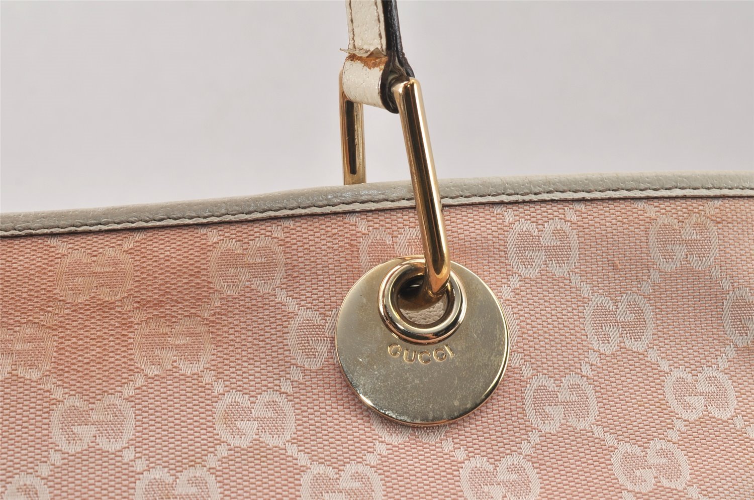 Authentic GUCCI Eclipse Shoulder Tote Bag GG Canvas Leather 139552 Pink 4789K