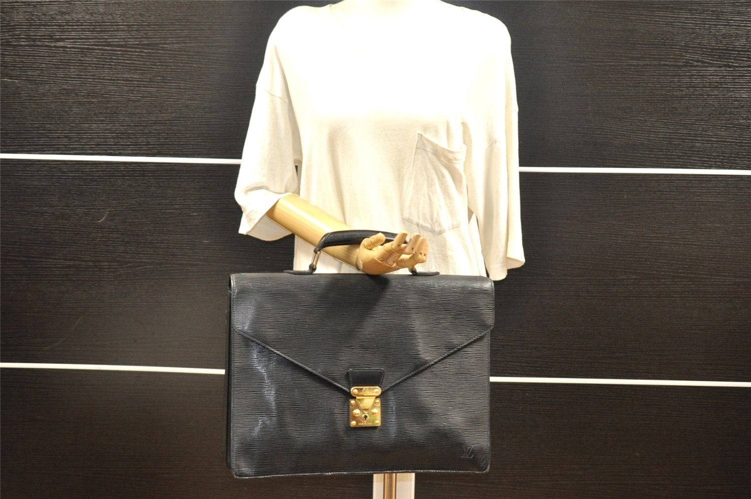 Authentic Louis Vuitton Epi Serviette Ambassadeur Briefcase M54412 Black 4790I