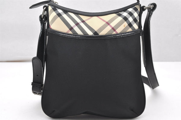 Authentic BURBERRY Nova Check Shoulder Cross Bag Nylon Leather Black Beige 4791K