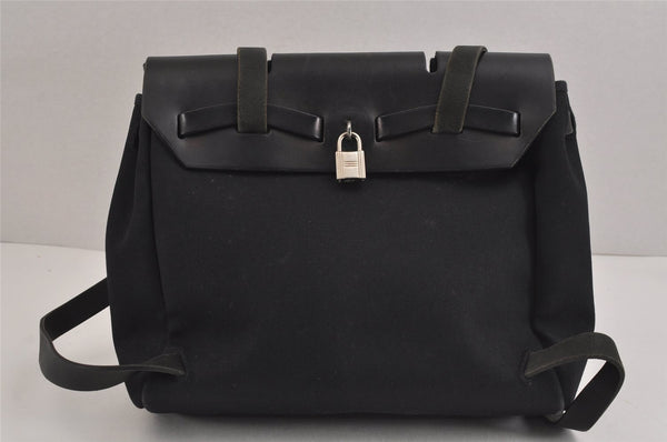 Authentic HERMES Her Bag Ado 2 In 1 2Way Backpack Canvas Leather Black 4793J