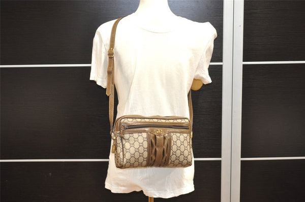 Authentic GUCCI GG Plus Shoulder Cross Body Bag GG PVC Leather Brown Junk 4795I
