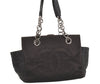 Authentic CHANEL Chocolate Bar Canvas Calf Skin CC Chain Tote Bag Black 4795J