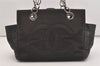 Authentic CHANEL Chocolate Bar Canvas Calf Skin CC Chain Tote Bag Black 4795J