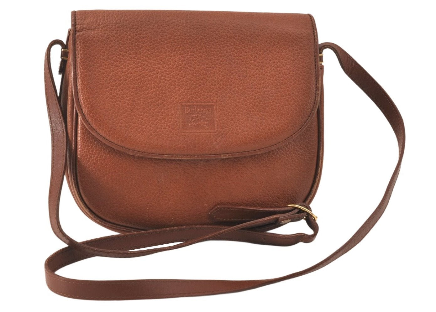 Authentic Burberrys Vintage Leather Shoulder Cross Body Bag Purse Brown 4795K