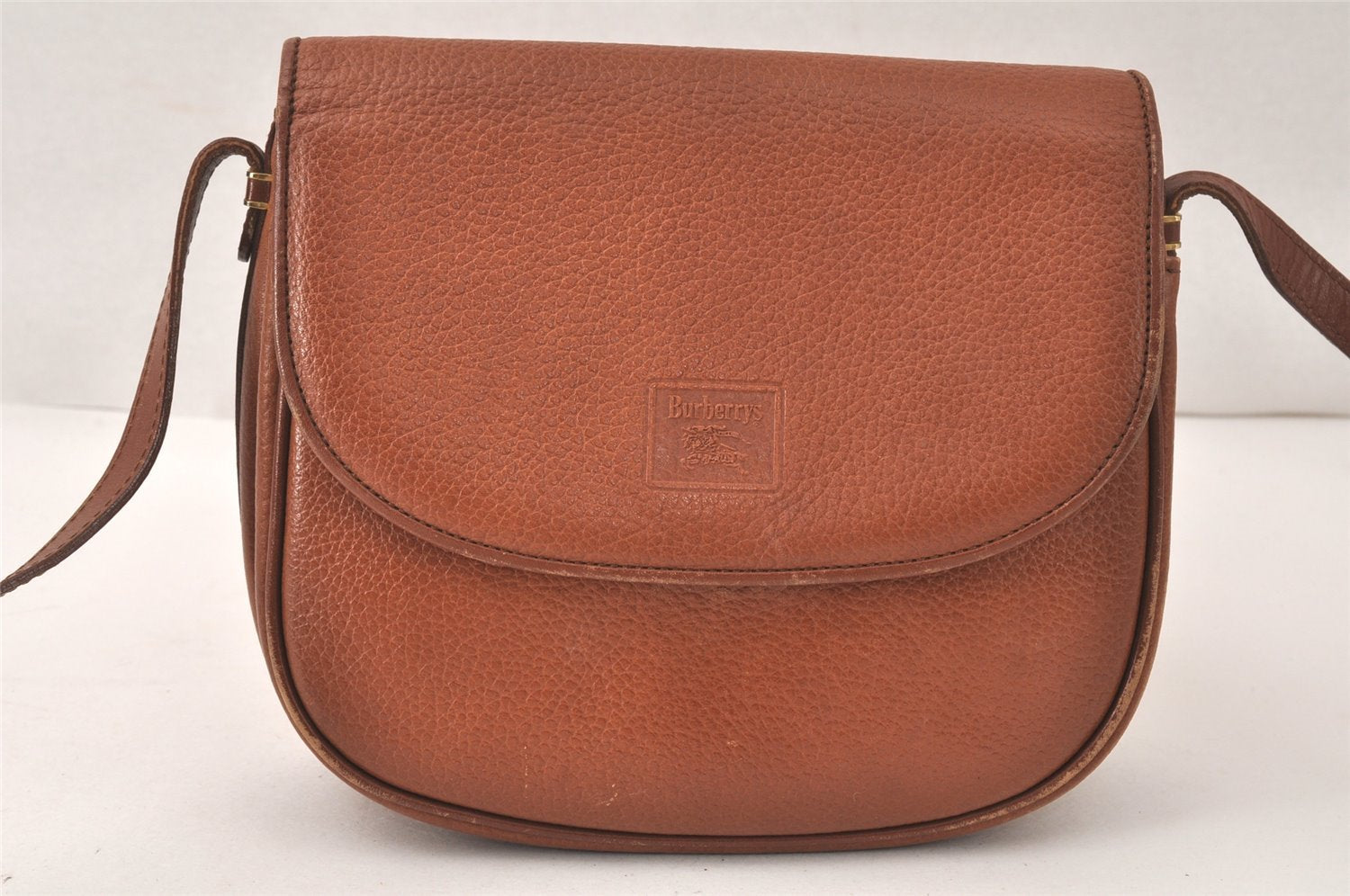 Authentic Burberrys Vintage Leather Shoulder Cross Body Bag Purse Brown 4795K