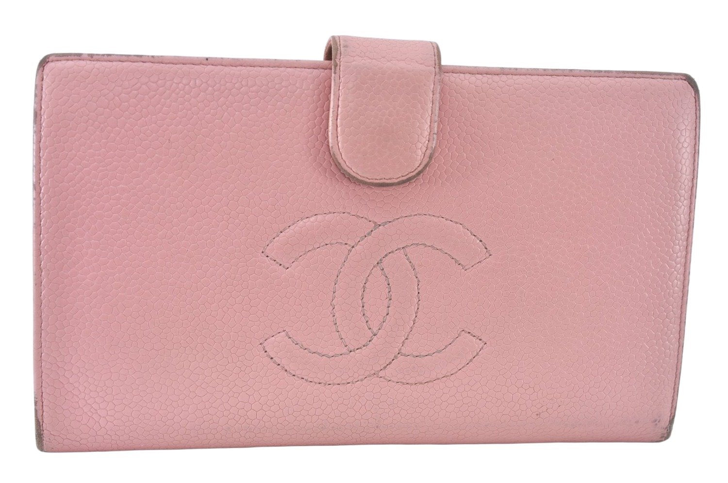 Authentic CHANEL Caviar Skin CoCo Mark Long Wallet Purse Pink 4803H