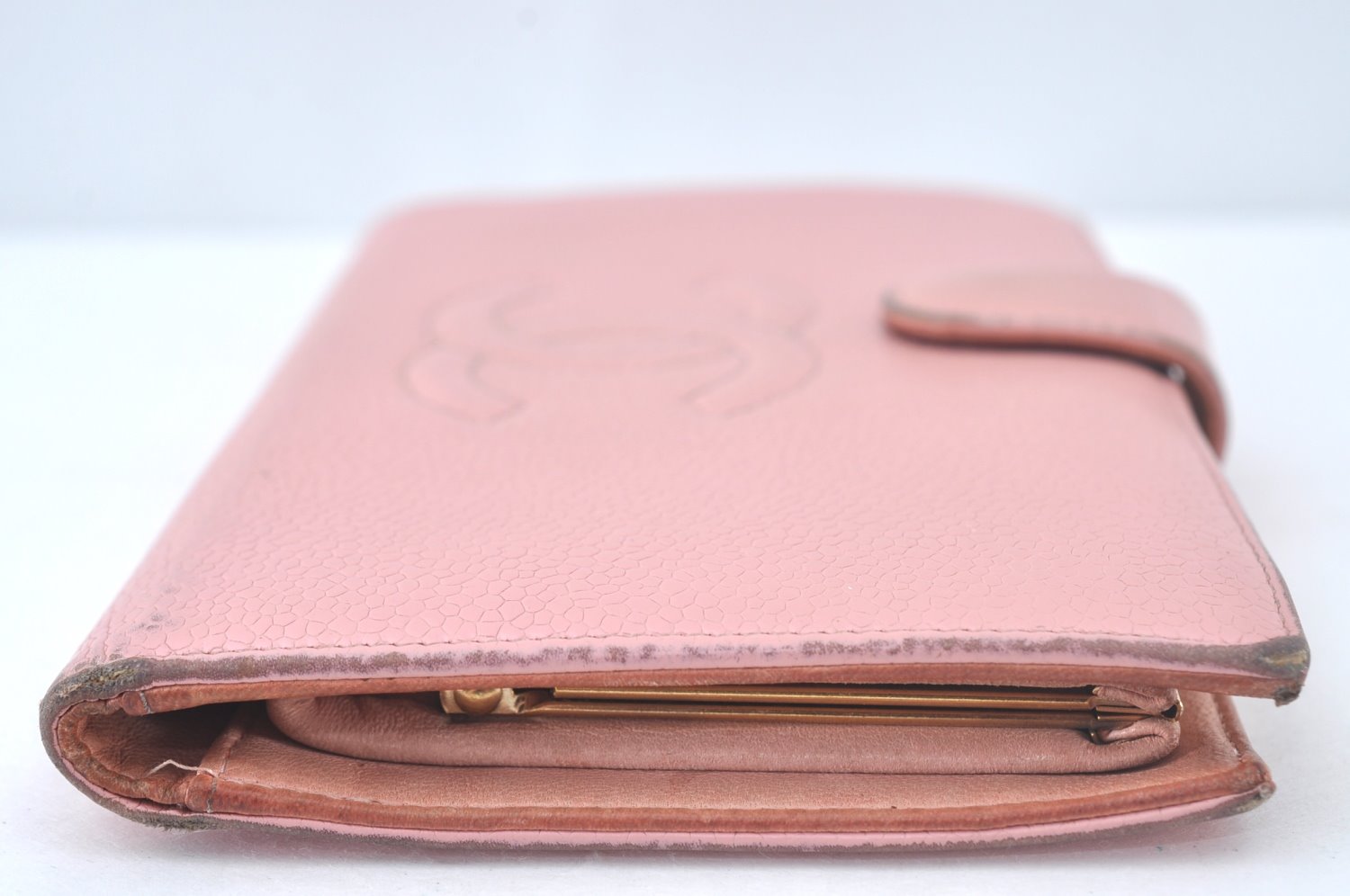 Authentic CHANEL Caviar Skin CoCo Mark Long Wallet Purse Pink 4803H