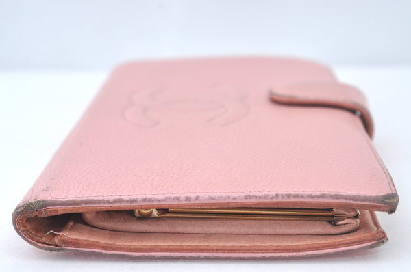 Authentic CHANEL Caviar Skin CoCo Mark Long Wallet Purse Pink 4803H