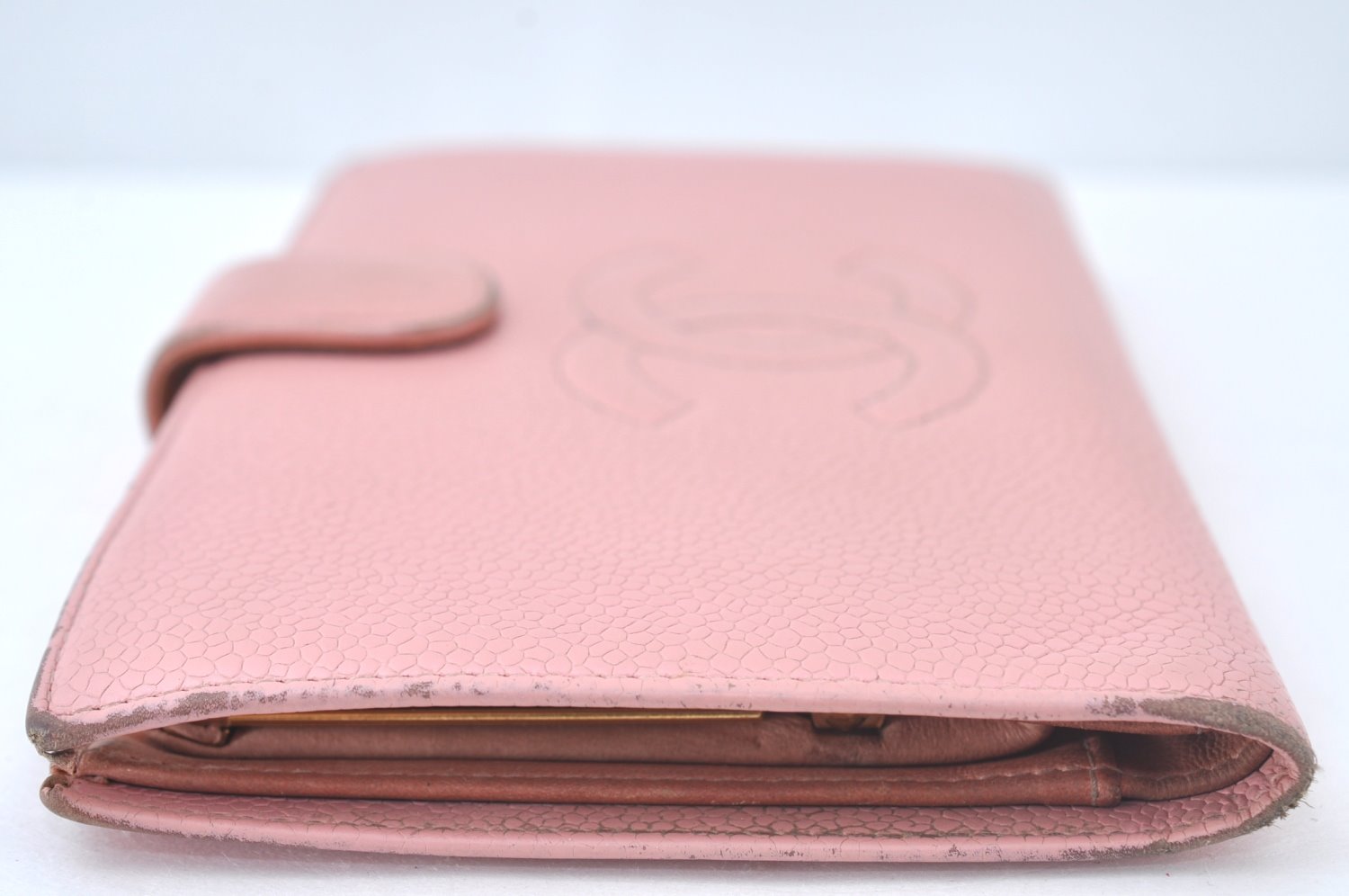 Authentic CHANEL Caviar Skin CoCo Mark Long Wallet Purse Pink 4803H