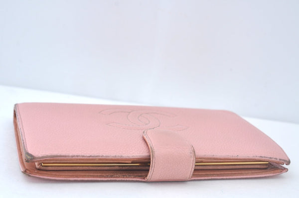 Authentic CHANEL Caviar Skin CoCo Mark Long Wallet Purse Pink 4803H