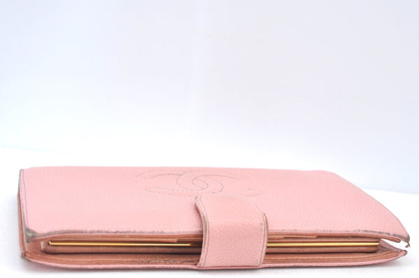 Authentic CHANEL Caviar Skin CoCo Mark Long Wallet Purse Pink 4803H