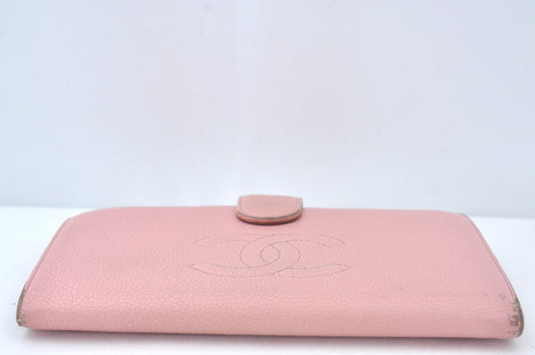 Authentic CHANEL Caviar Skin CoCo Mark Long Wallet Purse Pink 4803H