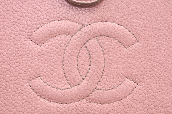 Authentic CHANEL Caviar Skin CoCo Mark Long Wallet Purse Pink 4803H