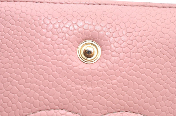 Authentic CHANEL Caviar Skin CoCo Mark Long Wallet Purse Pink 4803H