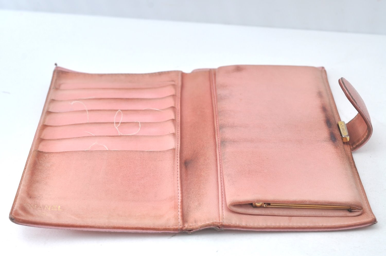 Authentic CHANEL Caviar Skin CoCo Mark Long Wallet Purse Pink 4803H