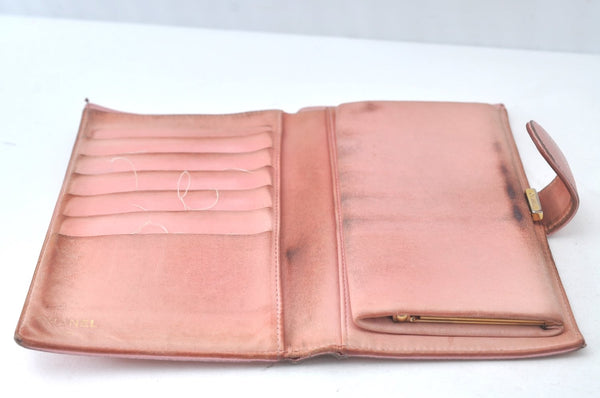 Authentic CHANEL Caviar Skin CoCo Mark Long Wallet Purse Pink 4803H