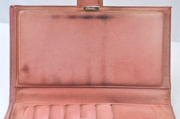 Authentic CHANEL Caviar Skin CoCo Mark Long Wallet Purse Pink 4803H