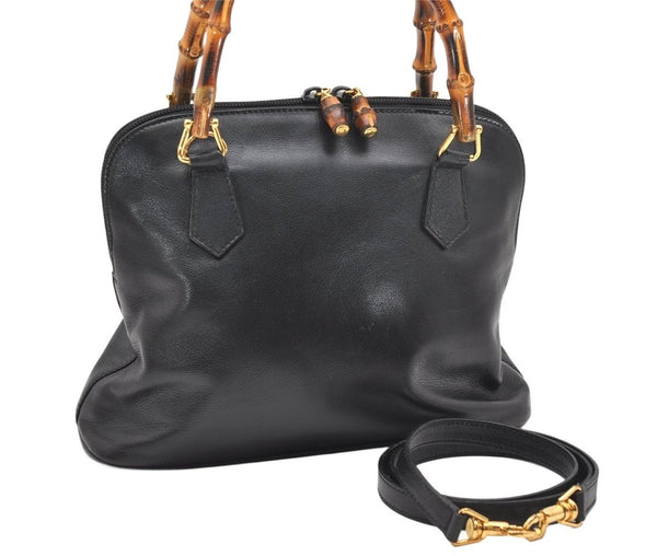 Authentic GUCCI Bamboo 2Way Shoulder Hand Bag Purse Leather Black Junk 4805K